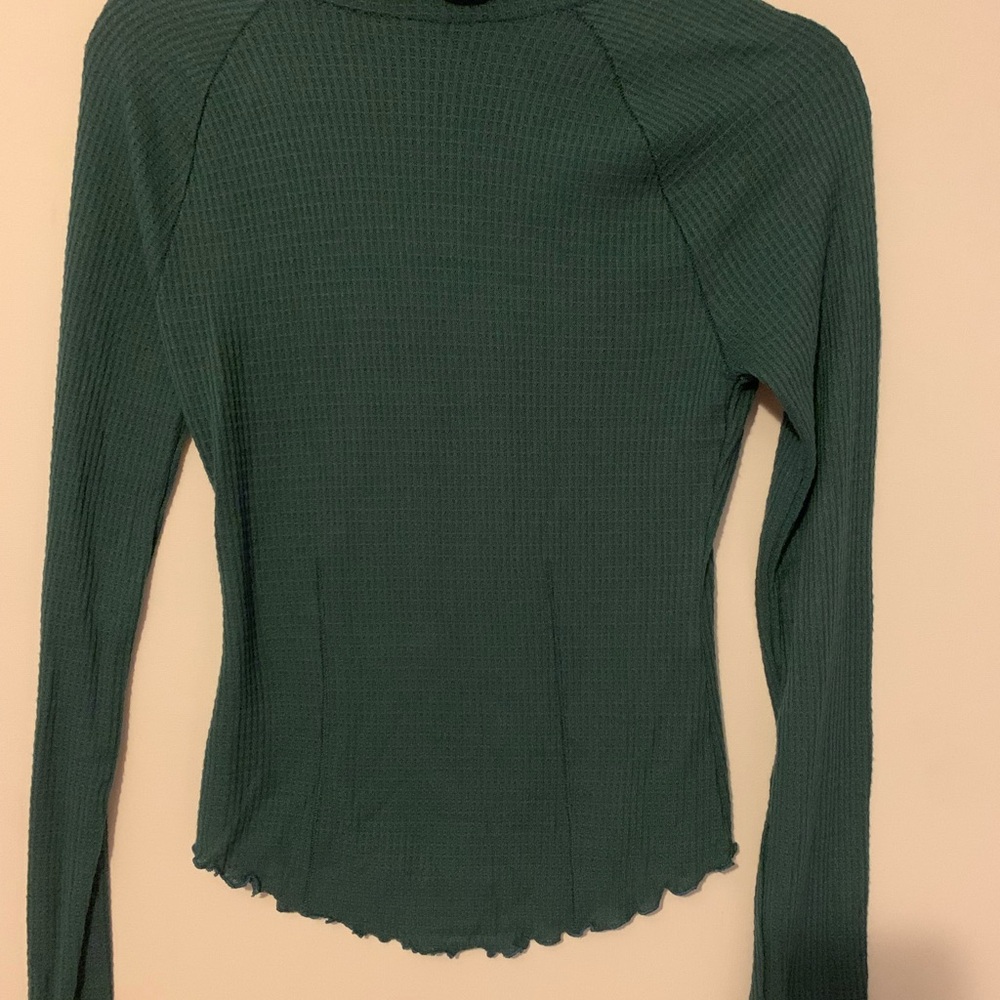 Free People Forest Green Long Sleeve Top